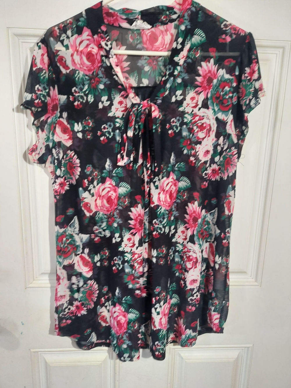Siren Lily Boho Romantic Dark Floral Mesh Overlay Blouse Cap Sleeve Cottagecore